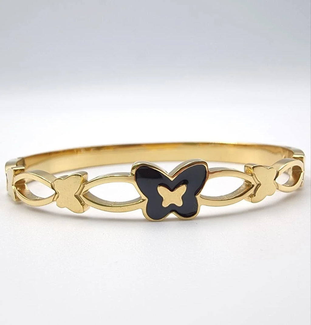 Black Enamel Butterfly Bangle