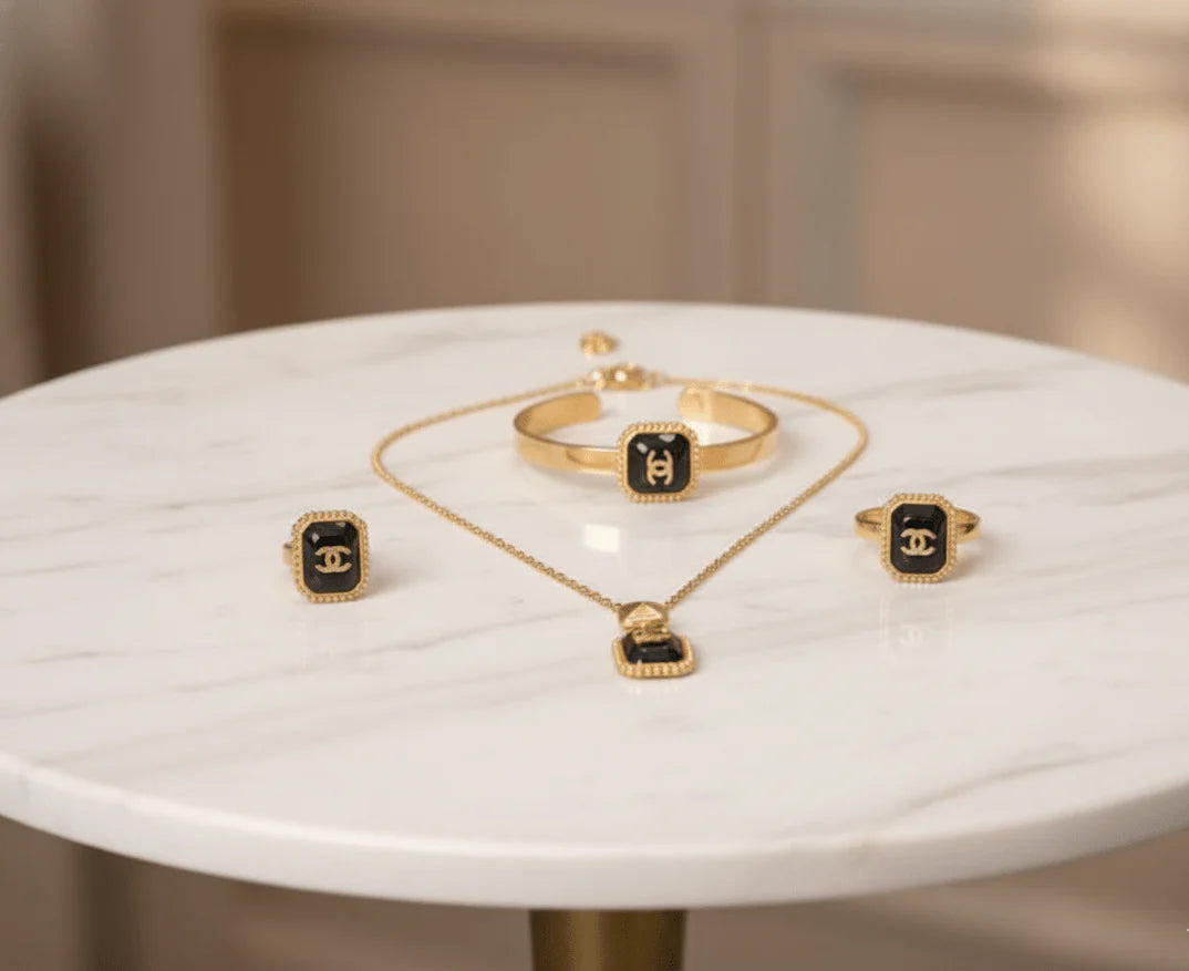 Black Enamel Logo Jewellery Set