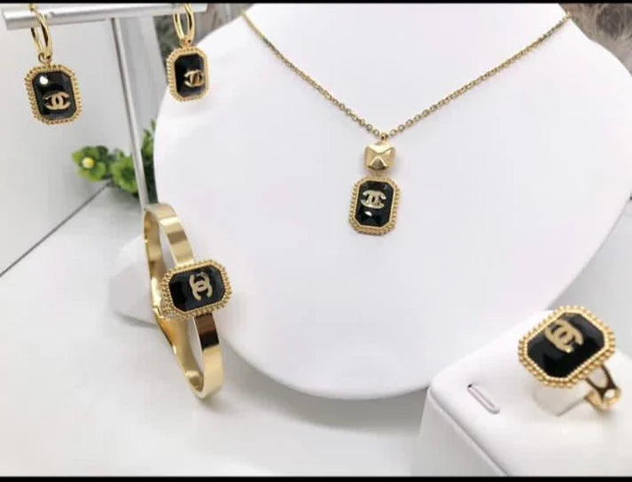 Black Enamel Logo Jewellery Set