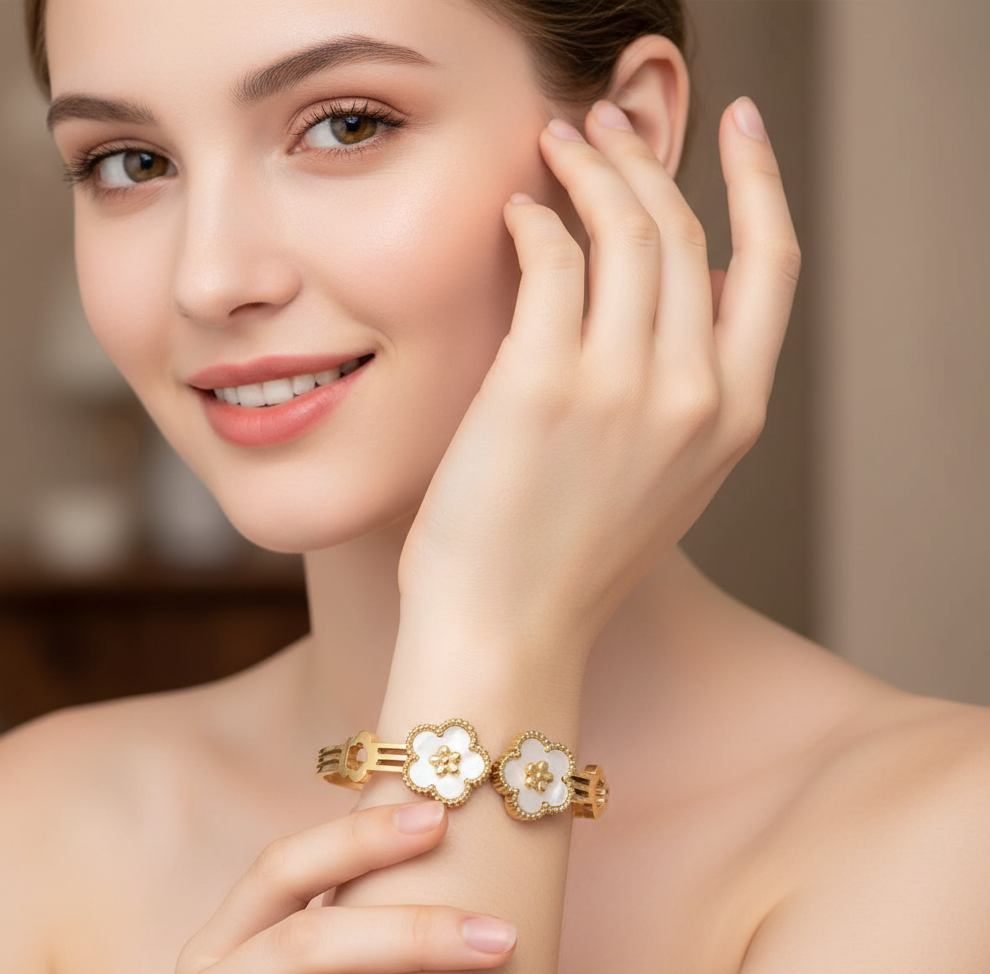 Twin Floral Charm Bangle