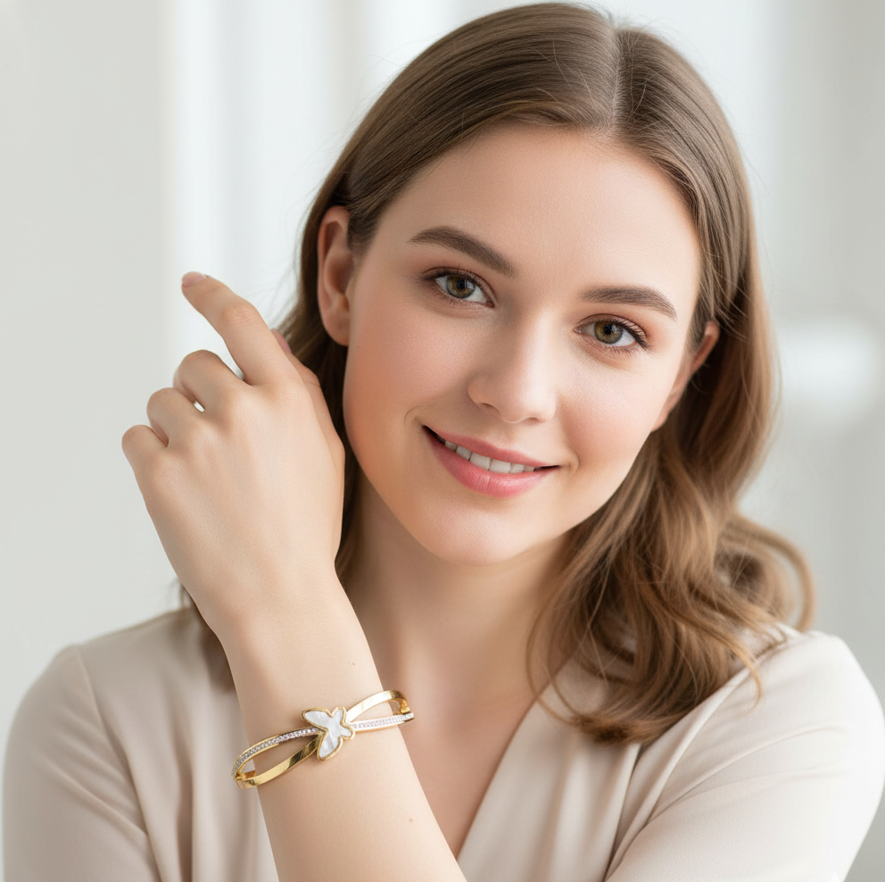 White Enamel Butterfly Bangle