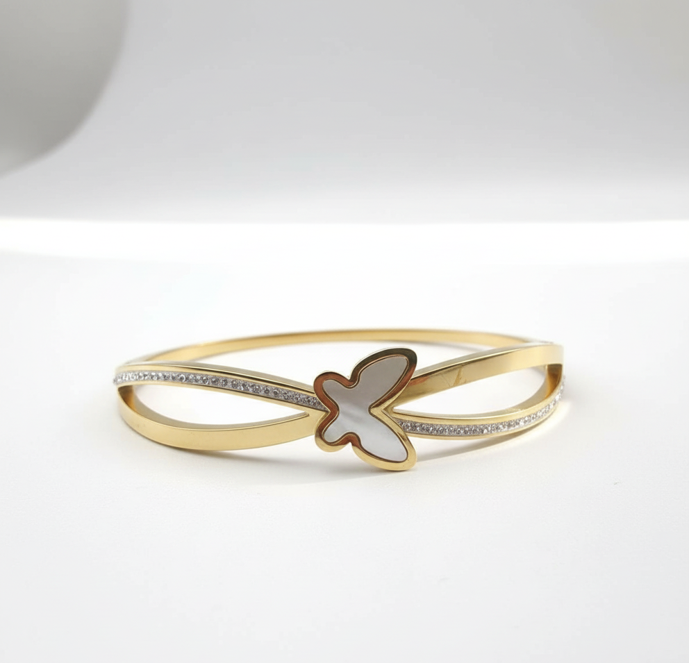 White Enamel Butterfly Bangle