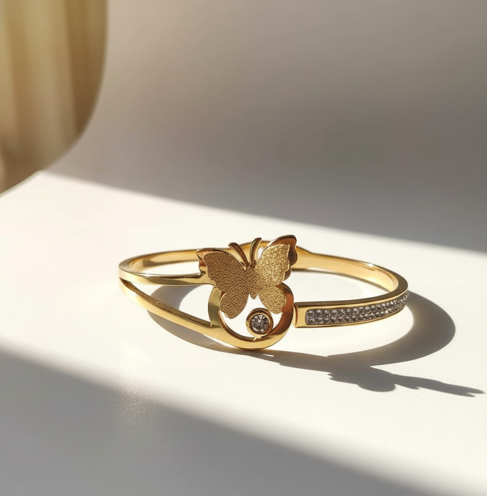 Butterfly Charm Crystal Bangle