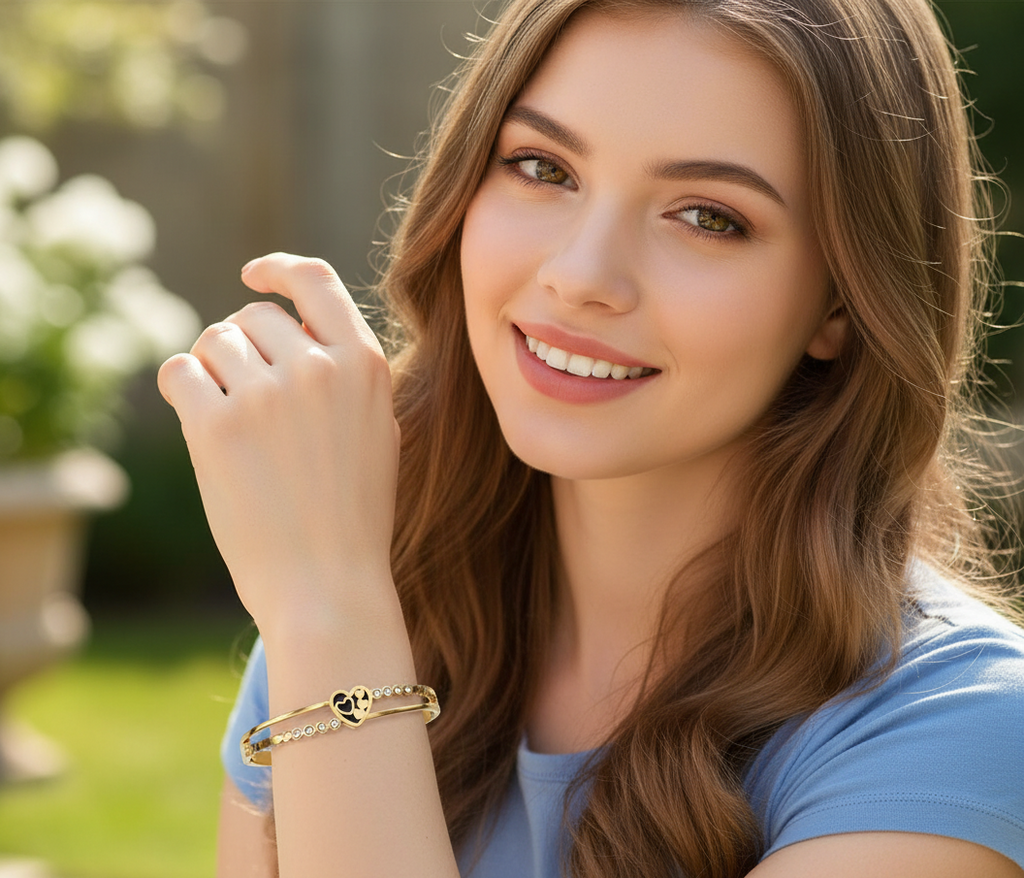 Crystal Heart Dual Band Bangle