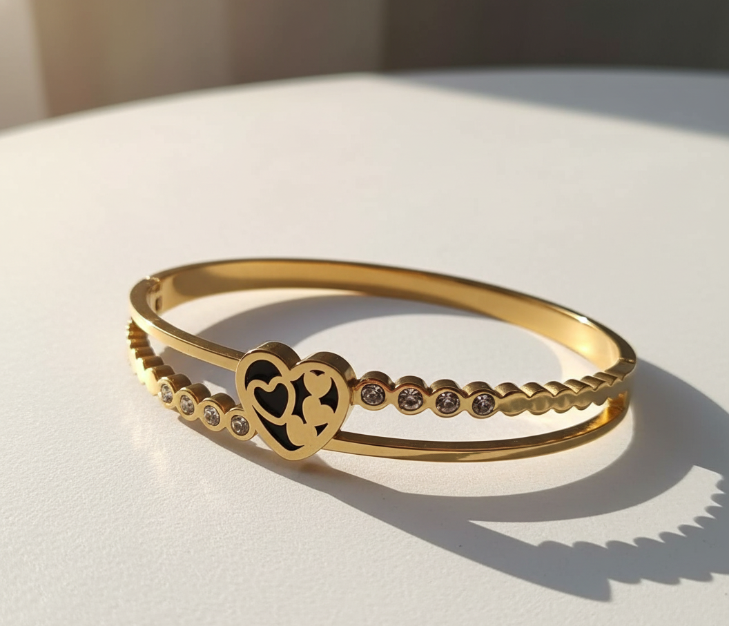 Crystal Heart Dual Band Bangle