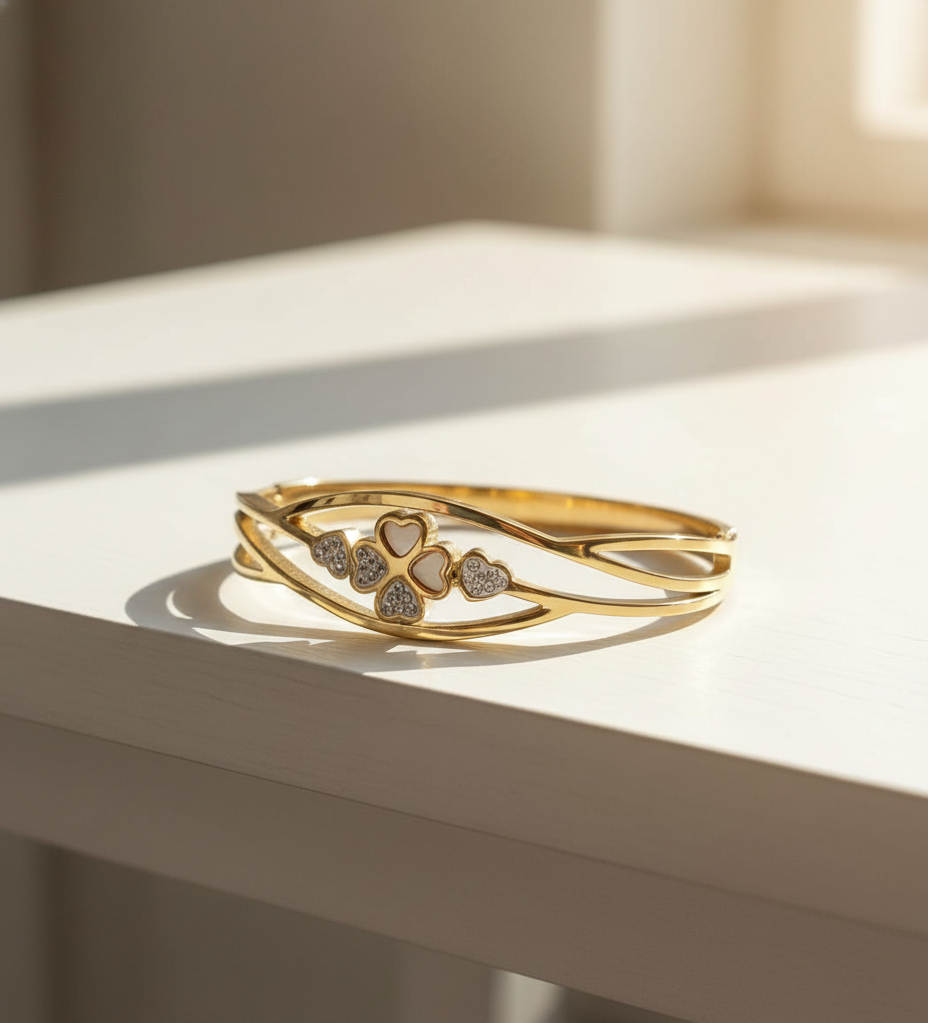 Golden Petal Hearts Bangle