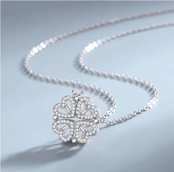 Flower Four Leaf Clower Hearts Necklace