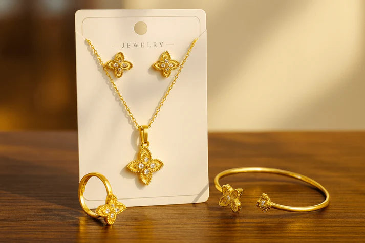 Gold Plated Four-Leaf Clover Jewellery Set