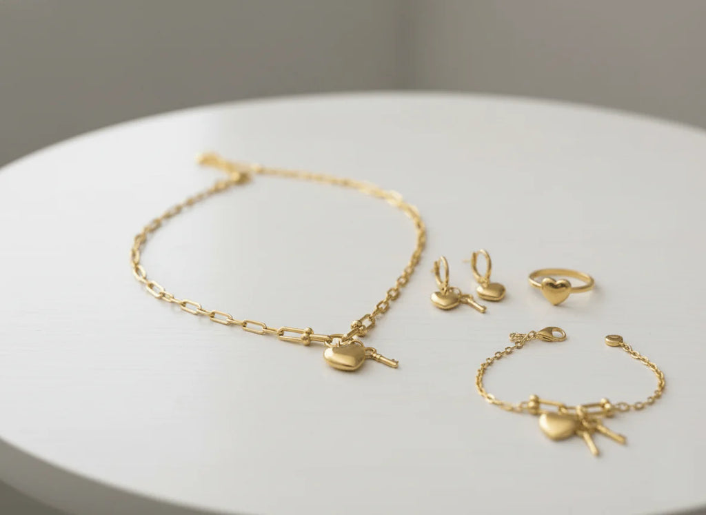 Heart Lock & Key Gold Jewellry Set