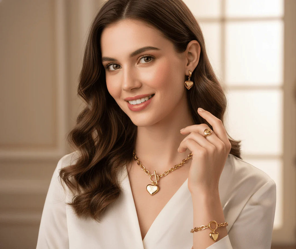 Heart Lock Pendant Jewellery Set