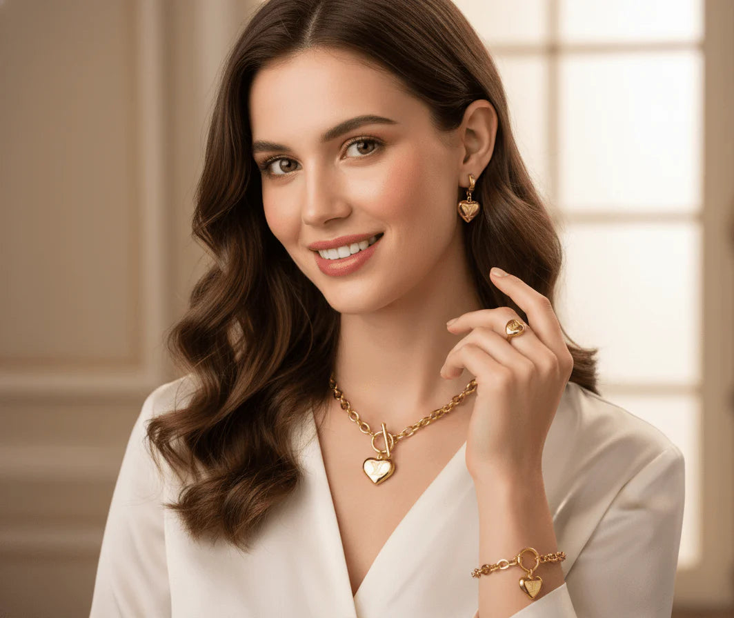 Heart Lock Pendant Jewellery Set