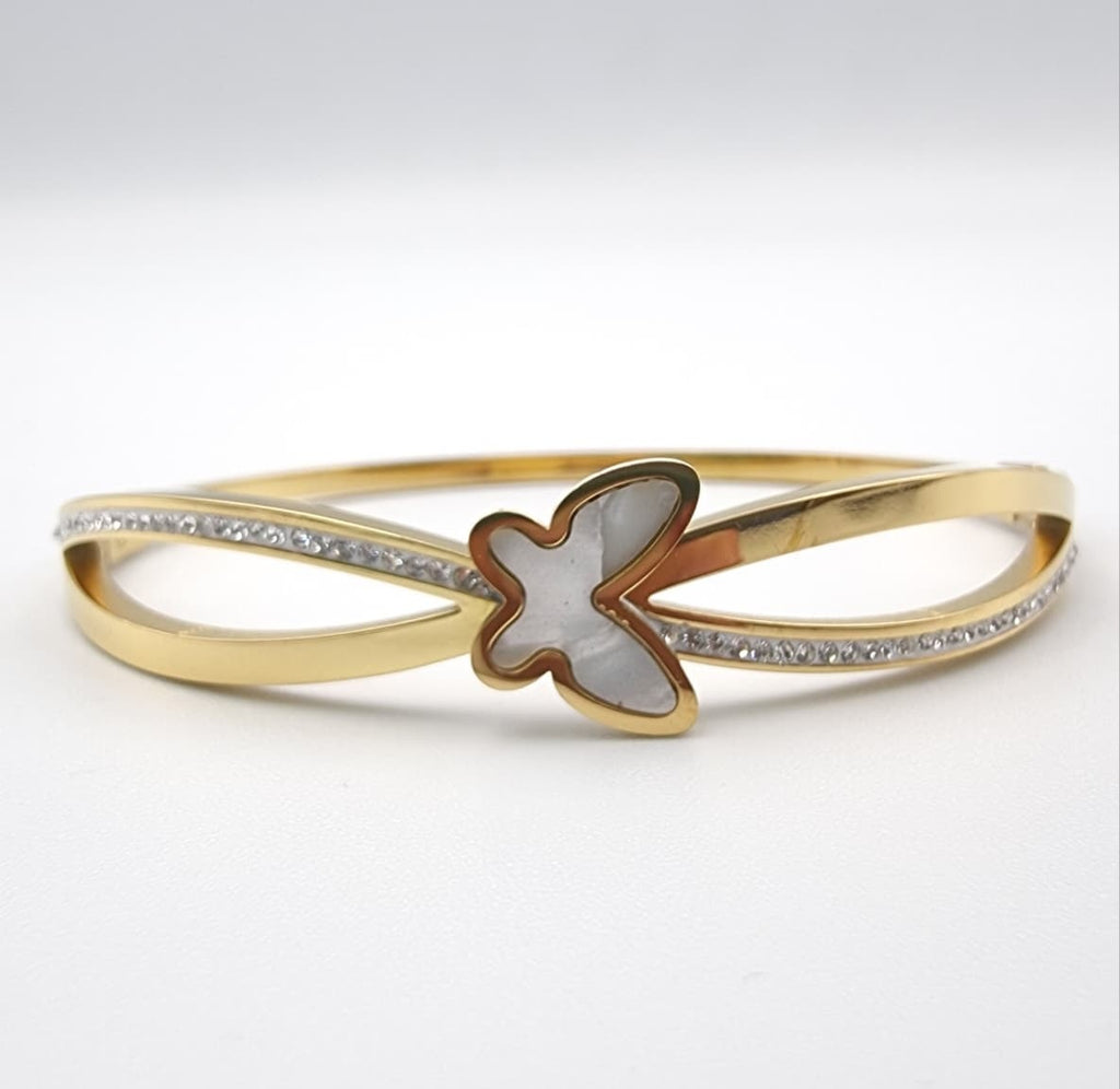 White Enamel Butterfly Bangle